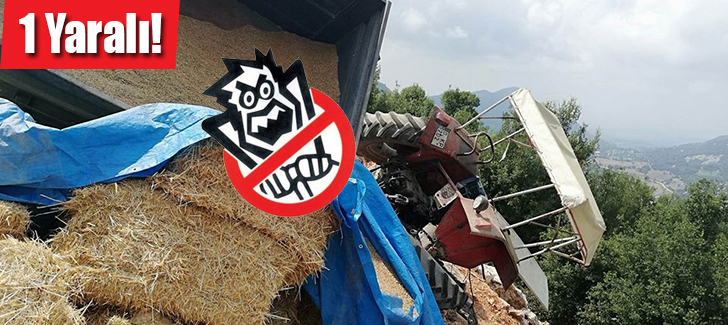 Buğday ve saman yüklü traktör devrildi: 1 yaralı