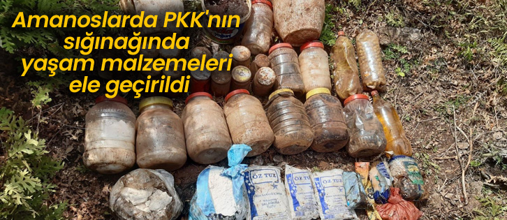 Amanoslarda PKK'nın sığınağında yaşam malzemeleri ele geçirildi