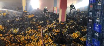 Depodaki yangında 10 ton mandalina zarar gördü