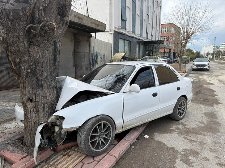 Ehliyetsiz sürücünün kontrolünü kaybettiği otomobil ağaca çarptı…